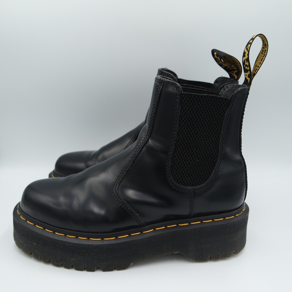Dr. Martens 2976 Quad Black Leather Chunky Platform Chelsea Boots Womens 8 USM 7